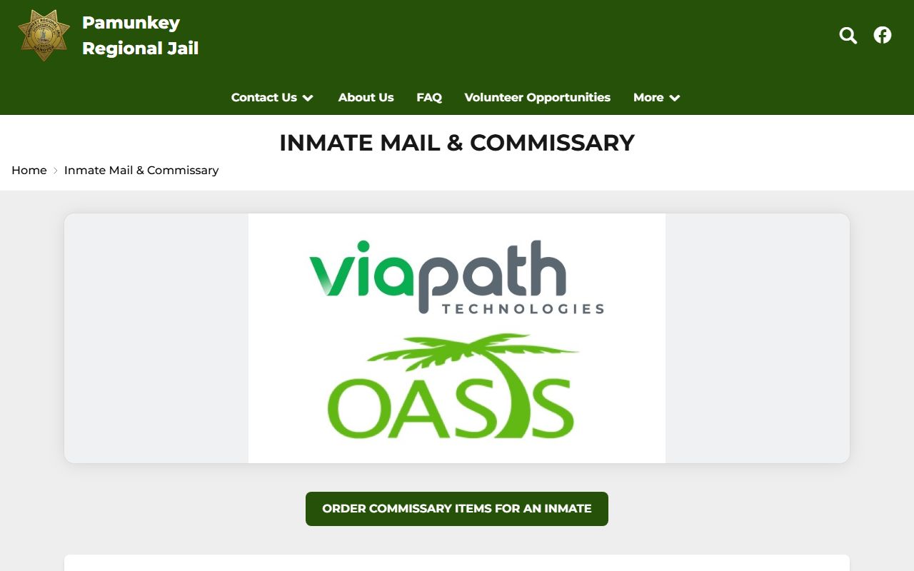 Caroline County inmate commissary and mail options through Pamunkey Regional Jail